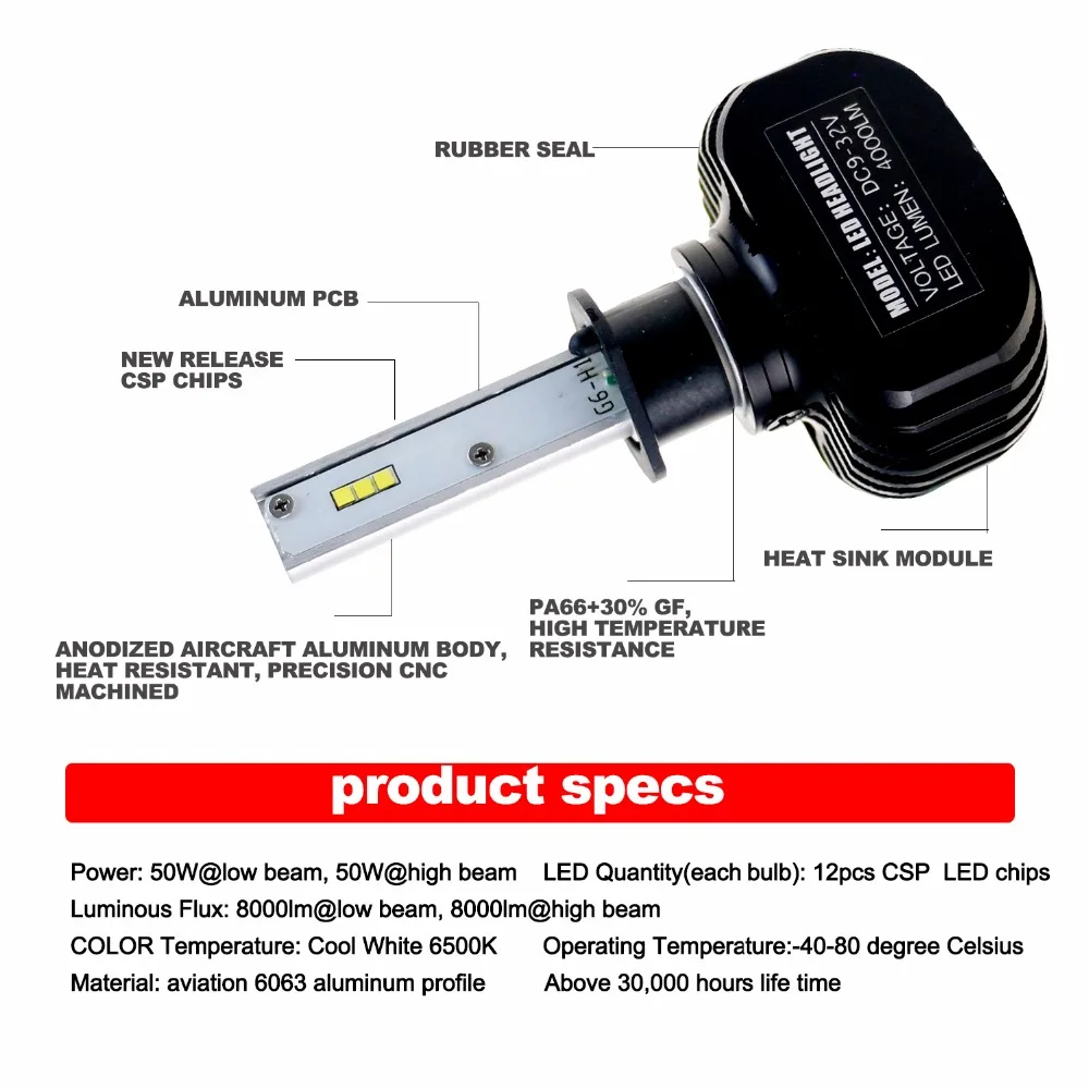 Светодиодный H7 фар автомобиля H11 H1 9005 HB3 9006 HB4 светодиодный H4 9007 автомобильная лампа 6500K чипов CSP 2 шт. 50 Вт 8000lm безвентиляторный светодиодный светильник все в одном EJ