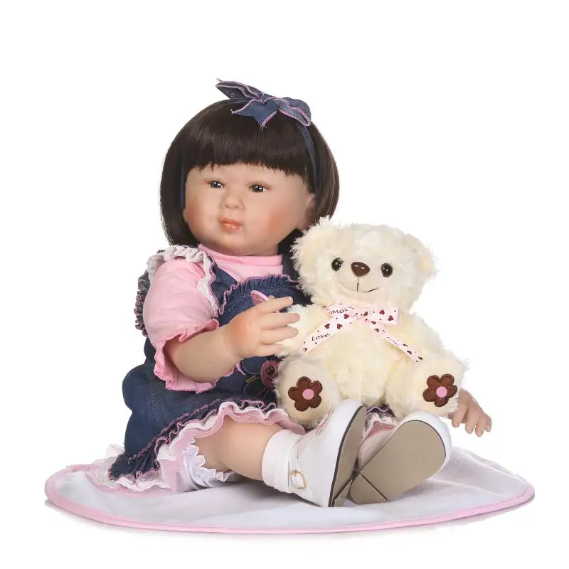

NPK Real Dolls girl reborn babies 22"55CM silicone reborn baby dolls soft cotton body with bear doll child gift toys boneca