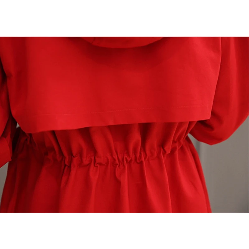 Женский Длинный Тренч с капюшоном красное пальто в Корейском стиле свободная - Фото №1