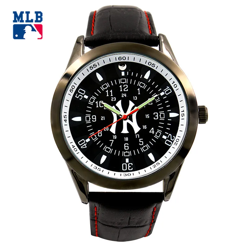 

MLB NY Series Fashion Sport Lover' Watch Big Face Waterproof Wristwatch Leather Band Quartz for Men and Women Watches SD013
