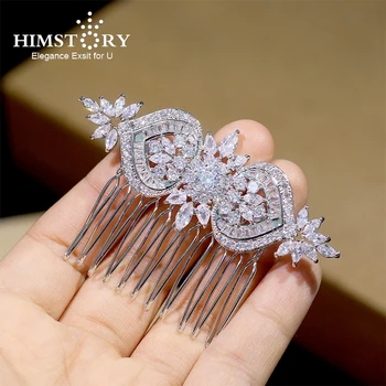 

Himstory Fashion Sparkling Bridal Zircon Cubic Hair Comb White Wedding Headpiece Hairpins Women Prom Hair Accessories