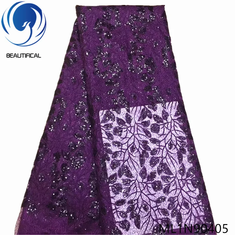

Beautifical african lace fabrics embroidery net lace 5yards 2019 New arrival nigerian embroidery sequins lace fabrics ML1N904