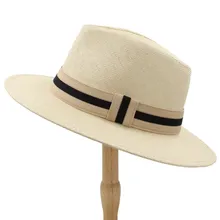 Chapéu de sol de palha com borda larga chapéu panamá para praia fedora jazz chapéu tamanho 56-58 cm