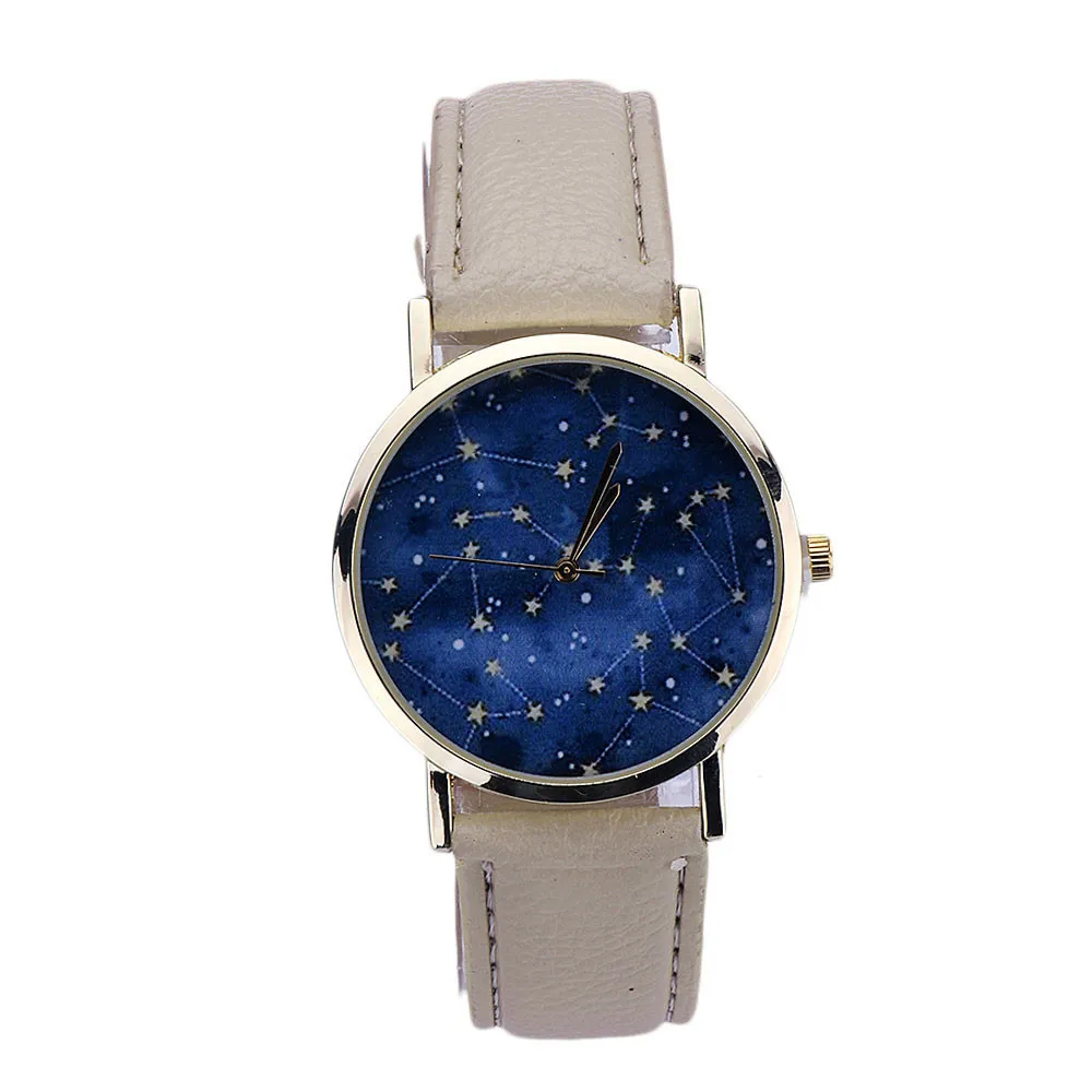 Женские часы модные женские креативные кварцевые часы со звездным узором женский ремень из натуральной кожи настольные часы классический вид Relogio Feminino# C