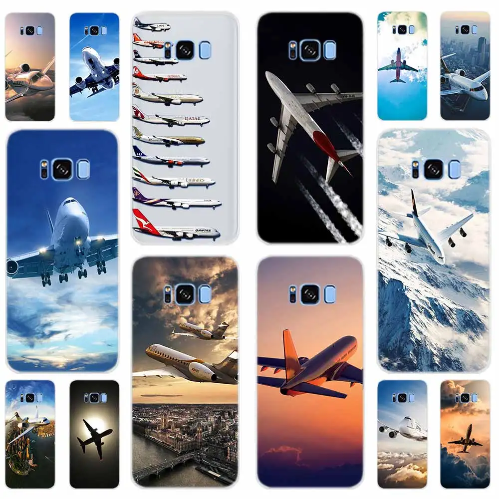 

Aircraft Airplane fly travel cloud Sky Soft Cover For Samsung Galaxy S6 S7 Edge S8 S9 Plus S10 Plus E Note 8 9 10 Phone Case 5G