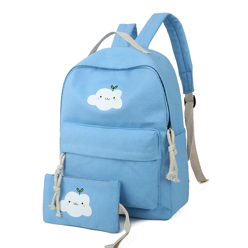 

fashion women backpack female canvas cute cloud printing backpacks preppy school shoulder bags for girls mochila 2pcs/set