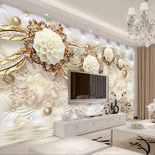Custom Photo Wallpaper 3D Fresco Wall paper Sticker 3d Luxury Gold White Flower Soft Bag Globe Jewelry TV Background Wall Cloth