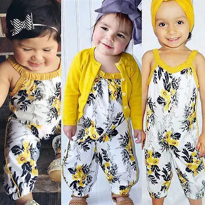 Детский хлопковый комбинезон без рукавов с цветочным принтом|baby overalls summer|girls