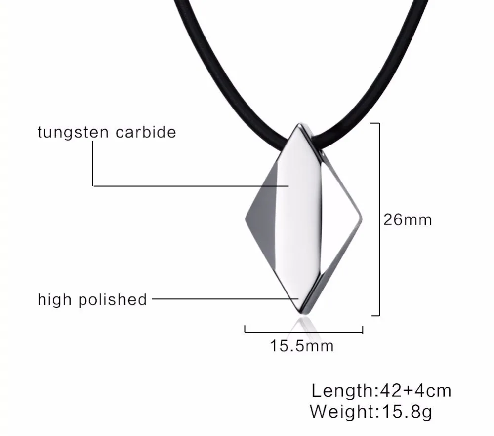 Мужское ожерелье с острым и смелым вольфрамовым карбидом ромбовидная подвеска с поднятым центром черная резиновая кожаная веревка ожерелье Ckokers подарок