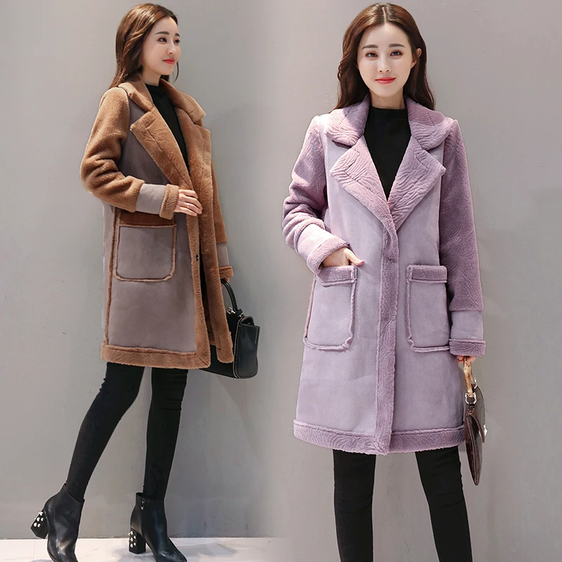 

B Winter New Women's Suede Lambswool Velvet Thickening Women Parkas Slim Mid Long Section Warm Coats Female 3XL Outerwear Coat