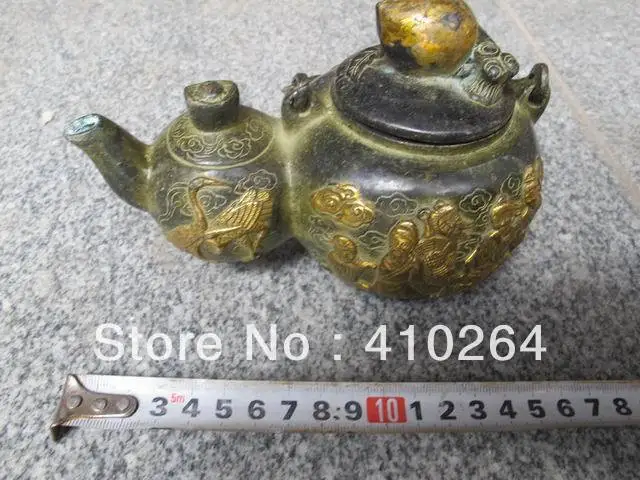 

[GANG ] Siamesed Teapot Teakettle Chinese Antiq Bronze Statues
