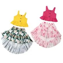 1-6Years Малыш для маленьких девочек летние блузки-топы юбка-платье с цветочным рисунком костюмы одежда