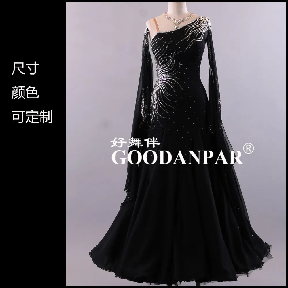 

GOODANPAR Stretch Velvet Mesh Ballroom Dance Dress Competition Women Girls With Float Bodysuit Bra Waltz Costume Dance Clothes
