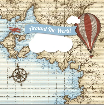 

Old World Map Plane Air Balloons Exploring Compass Checkers backdrops Vinyl cloth Computer print children kids Backgrounds