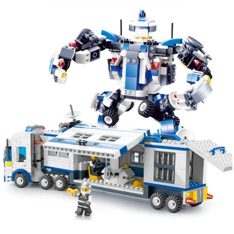 

New 519pcs Legoings Mobile Police Station Deformation Robot Model Building Block Kits Toys Kids Birthday Gifts