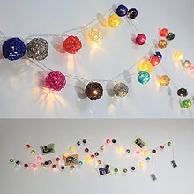 2 м длина, 20 штук слоновая кость белый розовый голубой зеленый красный ручной ротанга Мячи строка огни Сторона Фея Патио Декор батарейках