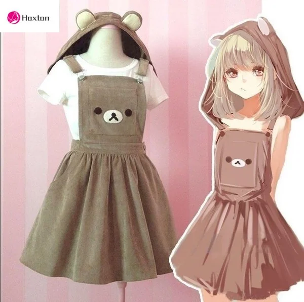 

Kawaii Rilakkuma Dress Cute Bear Embroidery Lolita Overall Hat