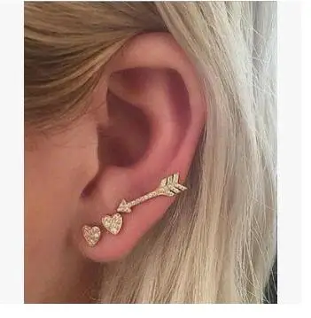 

3pcs/set Gold Color Crystal Small Stud Earrings for Women Romantic Arrow Heart Earrings Cute Jewelry Christmas Gift brinco