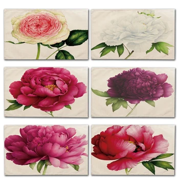 

1Pcs Flower Pattern Placemat Dining Table Mat Drink Coaster Cotton Linen Pads Bowl Cup Mats 42*32cm Kitchen Accessories MP0023