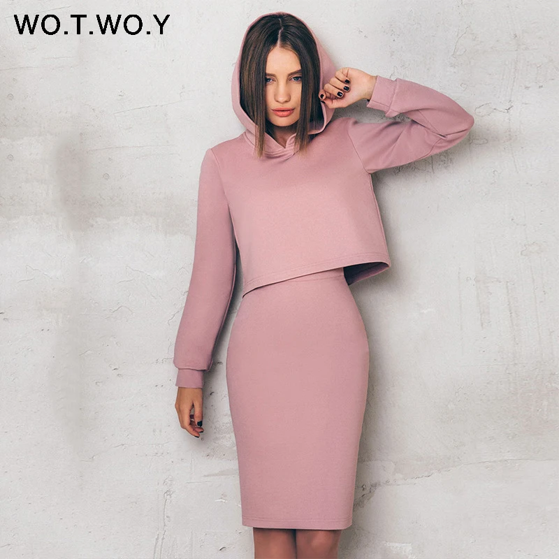 Autumn 100% Cotton Two piece set vintage short hooded top