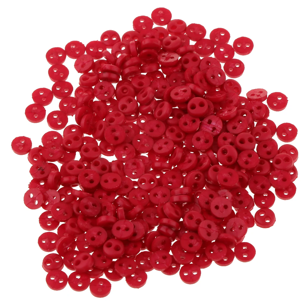 Pack of 300 Pieces Wholesale Lot Mini Micro Army Figures Doll Clothes Sewing Buttons Red 4mm 2 Holes Round Buttons