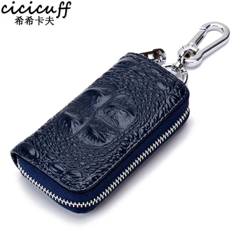 

CICICUFF Unisex Housekeeper Cowhide Alligator Pattern Key Case Housekeeper Leather Genuine Key Wallet Zipper High Quality New