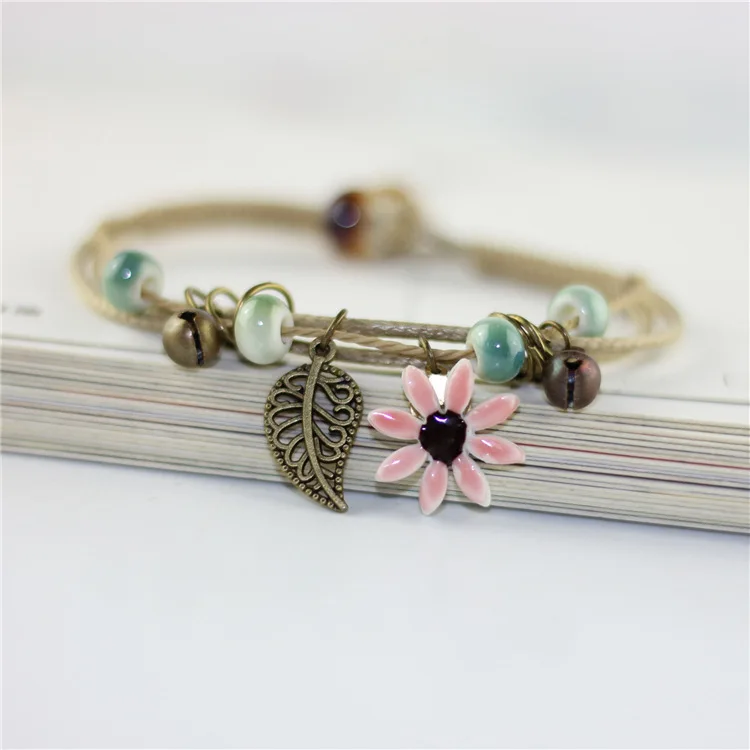 

1PCS New Fashion Women's Flower Leaf Ceramic Hand Made DIY Bracelets Artware Retro Bracelet For Woman Girl Gift Jewelery