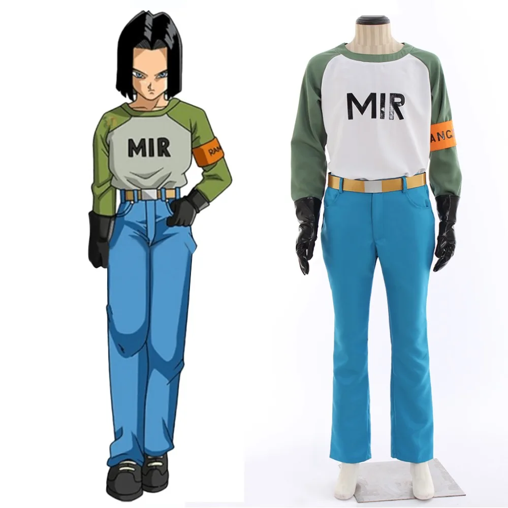 Cosplay вольтрон Dragon Ball Android 17 косплей костюм Взрослый мужской женский топ брюки костюм на Хэллоуин L320