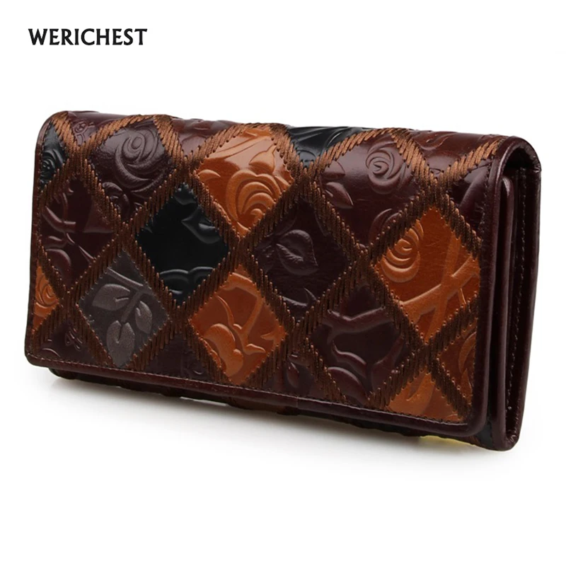 Free Shipping Luxury 100 Genuine Leather Wallet Purses Long Vintage Wallet Women Leather Wallet