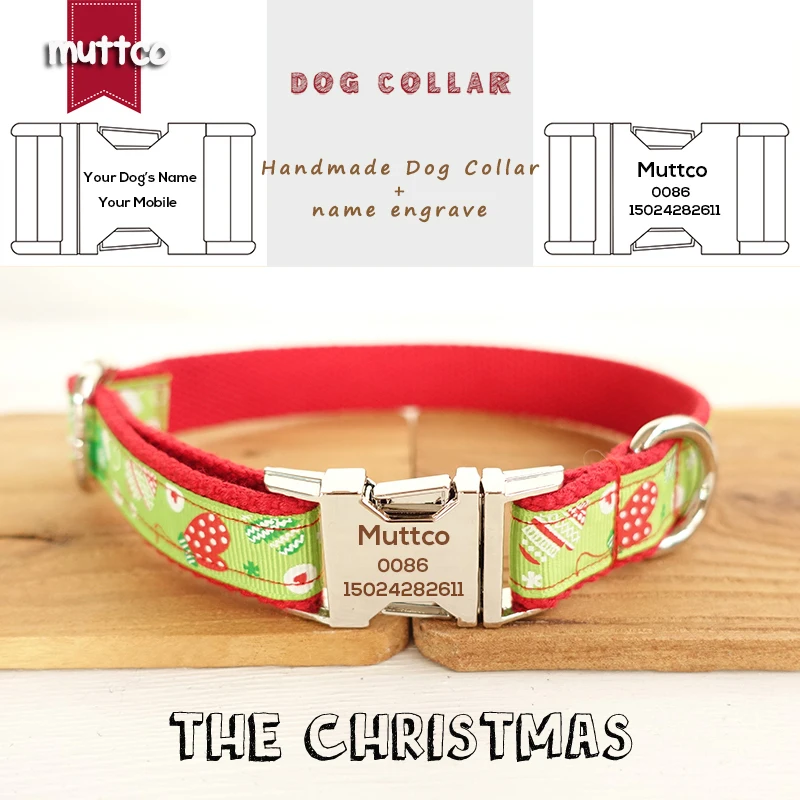 

MUTTCO engraved dog collar with personalized nameplate retailing unique design MERRY CHRISTMAS Anti-lost necklace 5 sizes UDC011