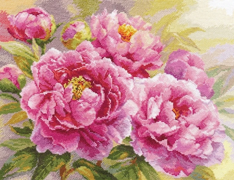 

14/16/18/28 Gold Collection Counted Cross Stitch Kit Pink Peonies Peony Flower Flowers alisa