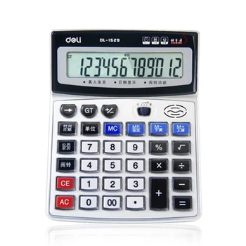 

1 Piece Authentic Deli 1529 Crystal big button computer voice calculator 12 digits big screen with Clock