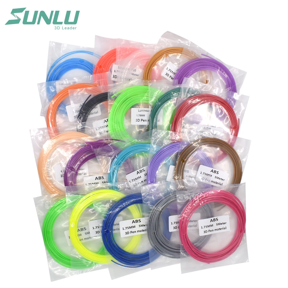 

SUNLU 3D Printer Printing ABS Filament with 20 Pieces/lot 5m/pcs 20 Rainbow Colors 1.75mm Thread Plastic For 3D Handles Pen