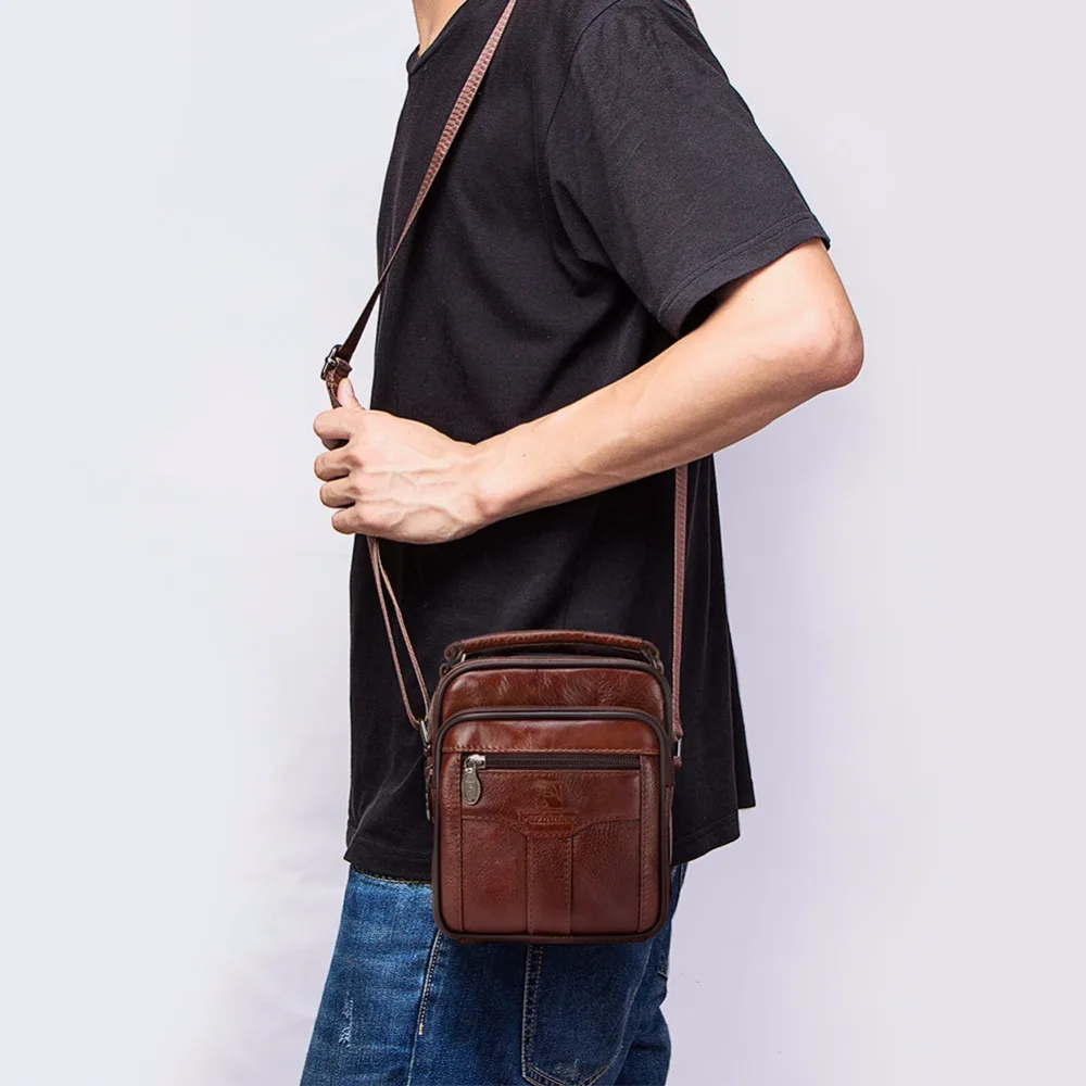 FUZHINIAO Genuine Cow Leather Messenger Bag Men Handbag Chest Crossbody Shoulder Bag Tas Business Small Male Bolsas Sac Brown FUZHINIAO Genuine Cow Leather Messenger Bag Men Handbag Chest Crossbody Shoulder Bag Tas Business Small Male Bolsas Sac Brown