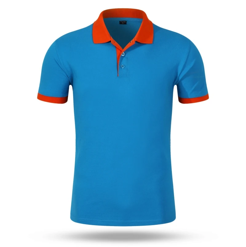 Летние мужские футболки поло с короткими рукавами и принтом лошади, хлопковые мужские рубашки с коротким рукавом, высокое количество поло, мужская деловая рубашка, 13 цветов - Цвет: Blue-Orange