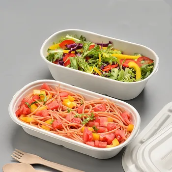 

500x Disposable Box Compostable Bagasse Biodegrade Food Grade Eco-friendly Take-out Carry-out Take-away Lunch Box Bowl Lids