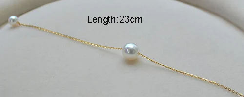 Sinya 18k Золотая цепочка браслеты на ногу с 7,5-8 мм натуральным круглым жемчугом для женщин, девушек, мам, любовников длина 23-27 см на выбор - Цвет: 23cm