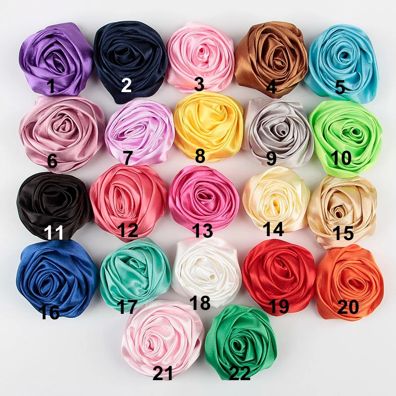

10PCS 5cm 22colors Newborn Handmade Rolled Soft Satin Rose Flowers Artifcial Solid DIY Fabric Flowers For Baby Headbands