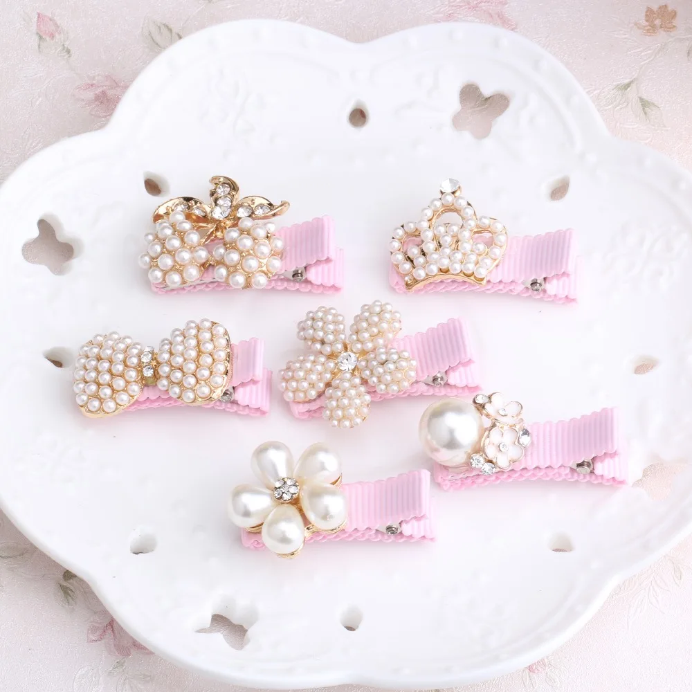 1PC  New Baby Hair Clips Crown Pearls Hairpins Children Hair Accessories Protect Well Wrapped Bow With Pearls Princess Hairpins
