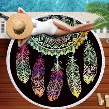 

Colorful Dreamcatcher Tassel Mandala Tapestry Round Beach Towel Cheap Tapestry Wall Hanging Yoga Mat 150cm