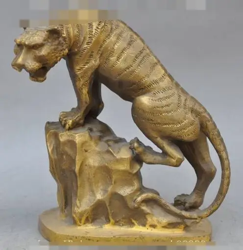 

S2657 7"SUPERB CHINESE fengshui old brass animal zodiac tider Climbing Mountain statue