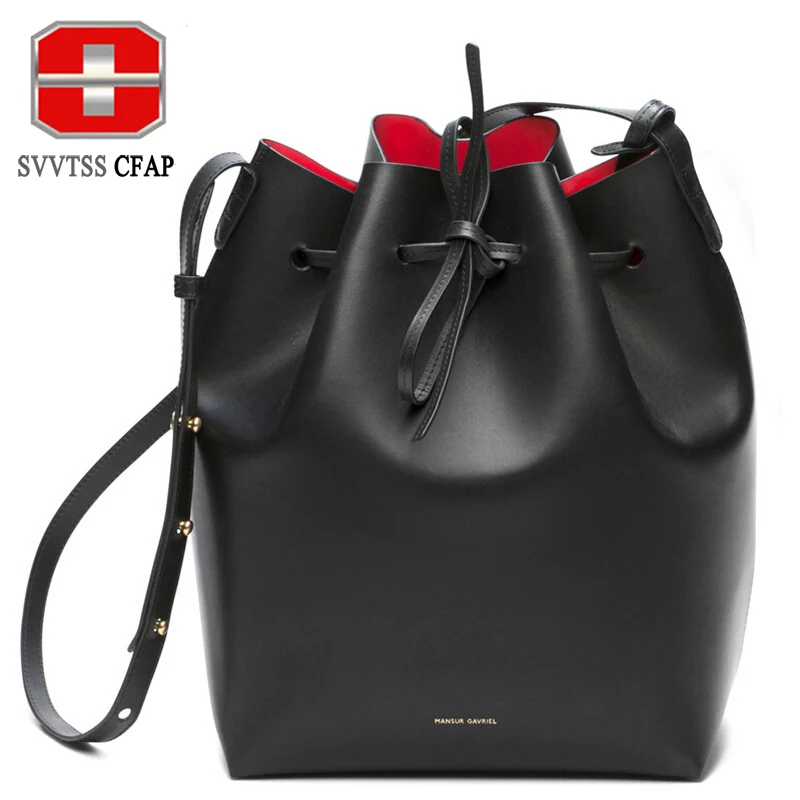 Drawstring Female Bucket Bag Women Bag Luxury Brand Designer Leather