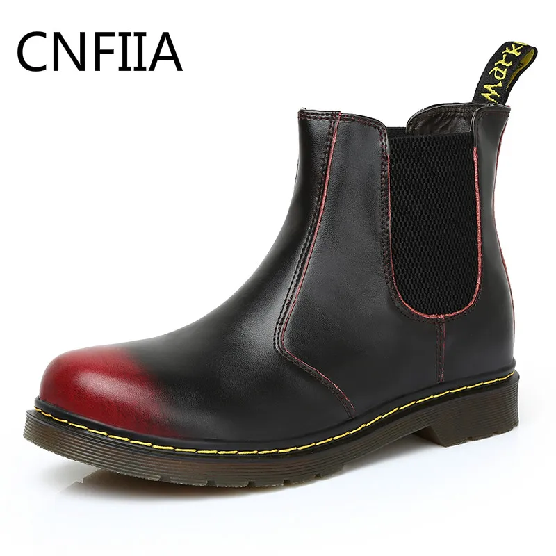 

CNFIIA Men Boots Working Safety Chelsea Boots Male Motocycle Combat 2018 New Black Leather Work Riding Boots Leather High-Top