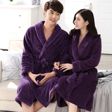 Новая мода для мужчин и женщин зимний длинный теплый халат толстый мягкий фланелевый вафельный банный халат-кимоно мужской коралловый флис пеньюары домашний халат