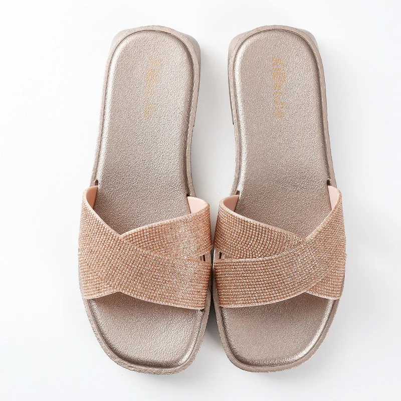 Sequins Women Slippers Summer Women Bling Beach Slides fashion Sandals Casual Shoes Slip On wear flat-bottomed slippers 36-41