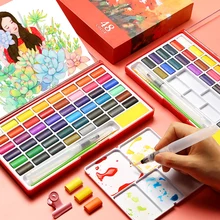 BGLN 36/48 Colors Solid Water Color Paint Set With Water Brush Watercolor Painting Pigment Pocket Set For Drawing Art Supplies