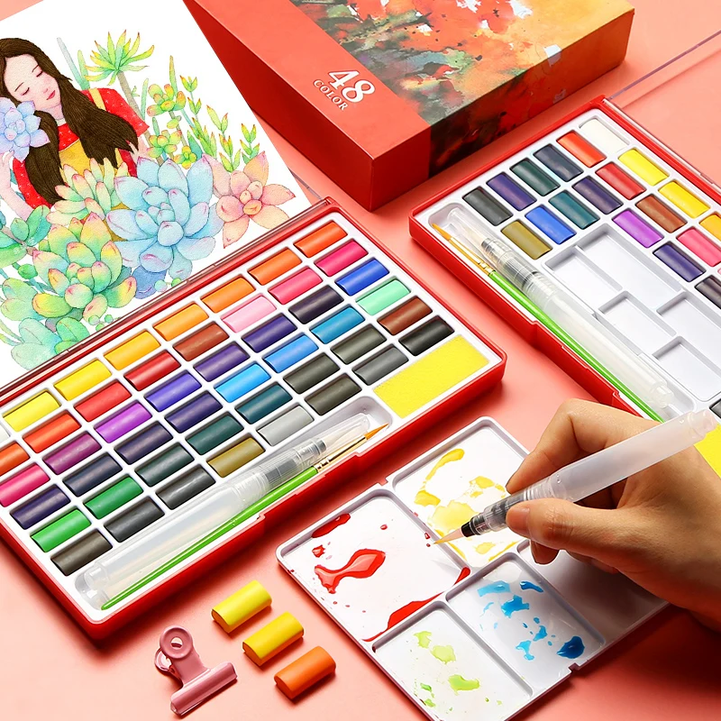 Günstige BGLN 36 48 Farben Wasser Feste Farbe Malen Set Mit Wasser Pinsel Aquarell Malerei Pigment Tasche Set Für Zeichnung Kunst Liefert