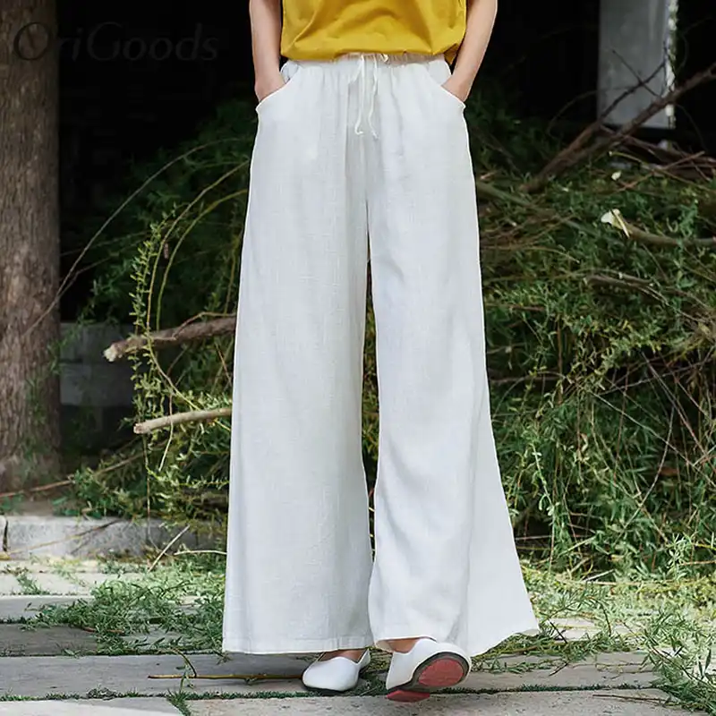 plus size white linen palazzo pants