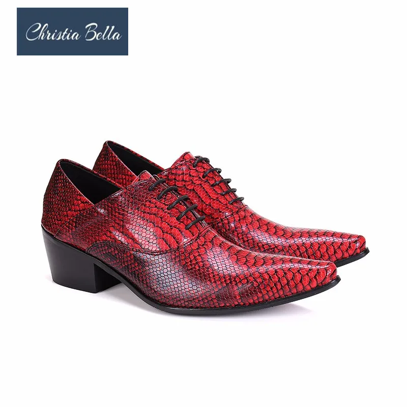 Lace Echtes Business rot Druck Brogue Bella Leder Männlichen Schlange Schuhe Neue Höhe Grau Oxford Christia Haut Männer Zunehmende Up ORACxqv