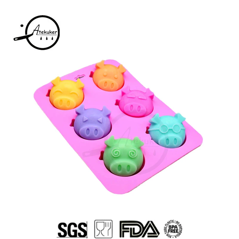 Atekuker 3Pcs/set Pig Bear Lion Frog Dog Cat Elephant Hippo Shape Silicone Mold For Baking Cake Form Silicone Form For Soap Ice